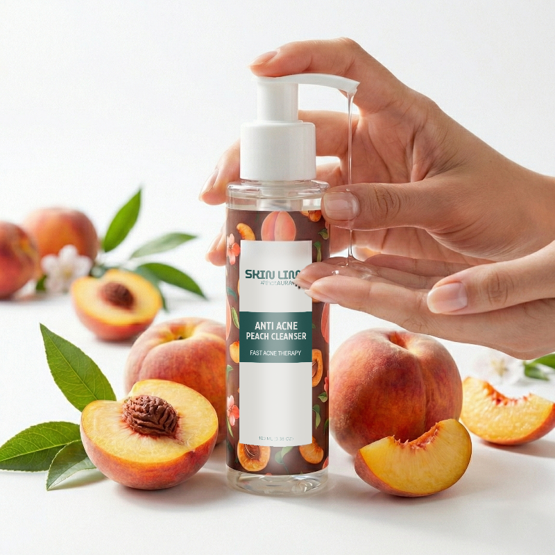Skin Lime Peach Cleanser with fresh peaches – natural acne-fighting ingredients
